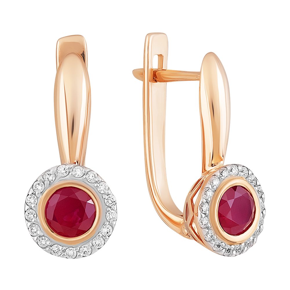 Серьги из красного золота 585 с рубинами, ср. вес 2,78г