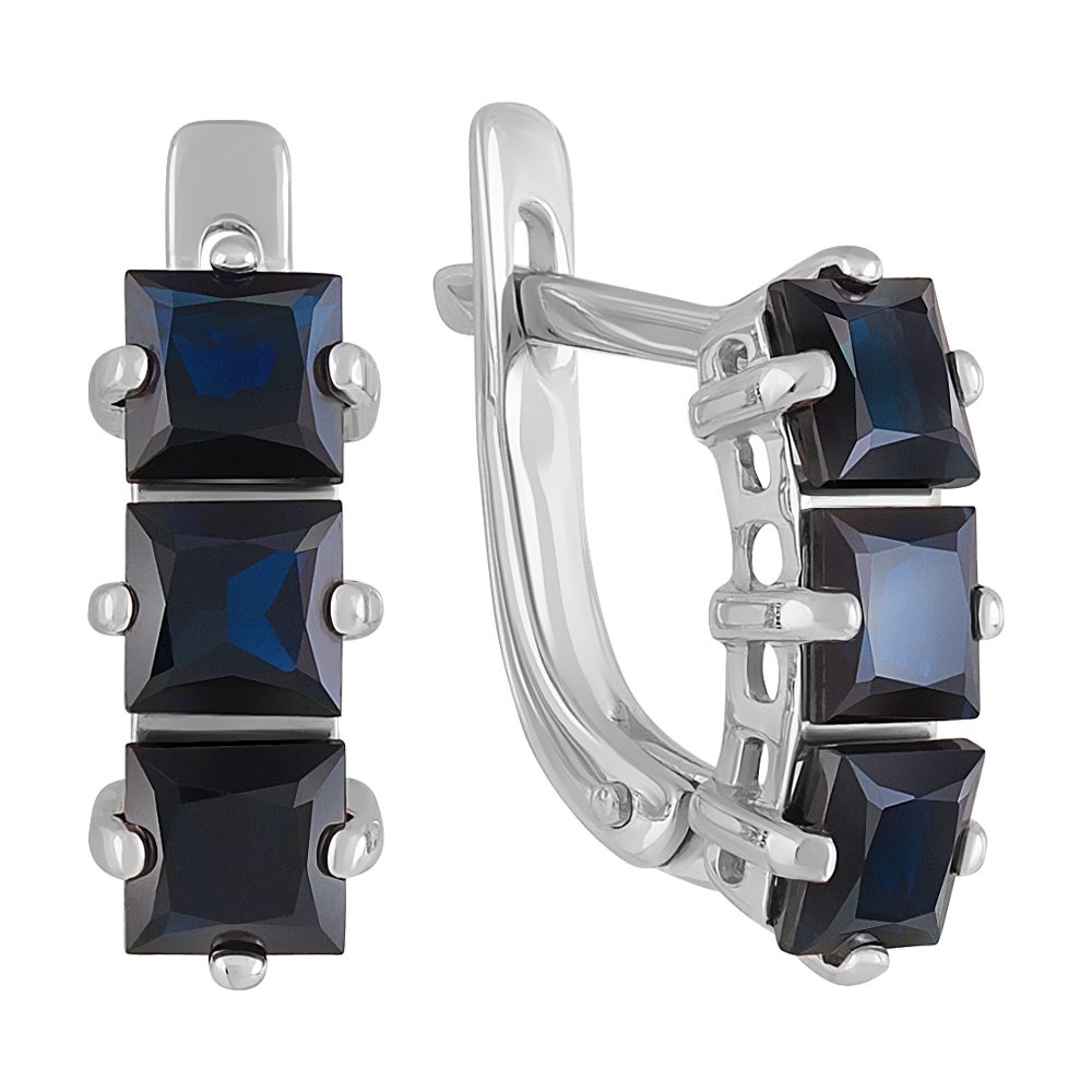 Серьги из белого золота 585 с сапфирами, ср. вес 3,09г