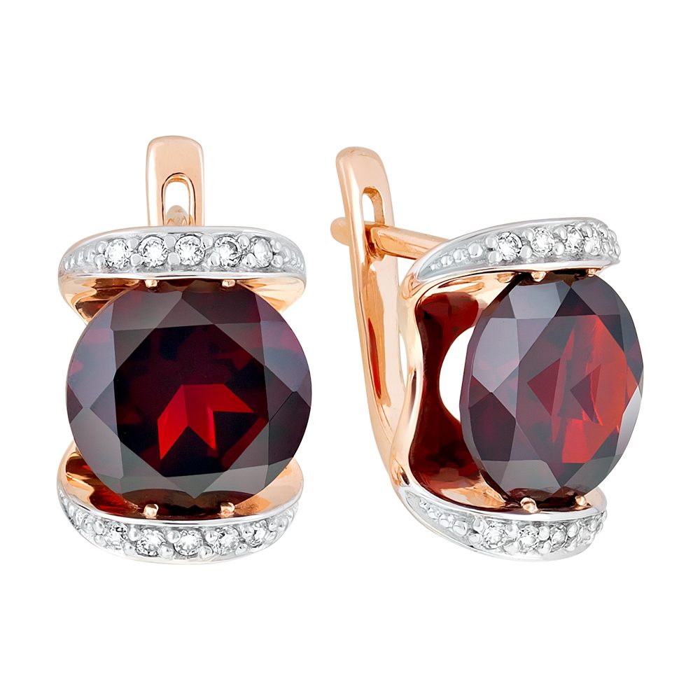 Серьги из красного золота 585 с гранатами, ср. вес 6,47г