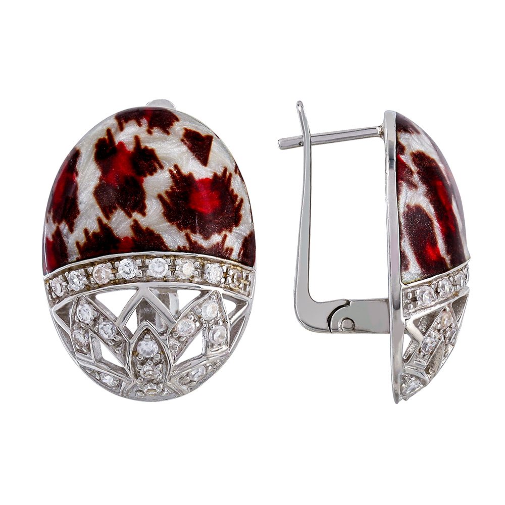 Серьги из серебра 925 с эмалью и фианитом, ср. вес 8,58г