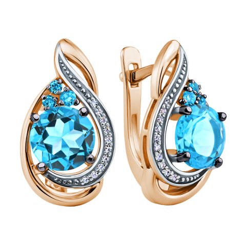 Серьги из красного золота 585 с топазами, ср. вес 3,21г