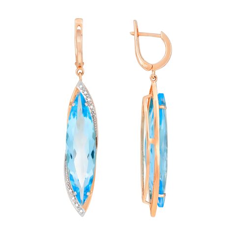 Серьги из красного золота 585 с топазом и фианитом, ср. вес 13,86г