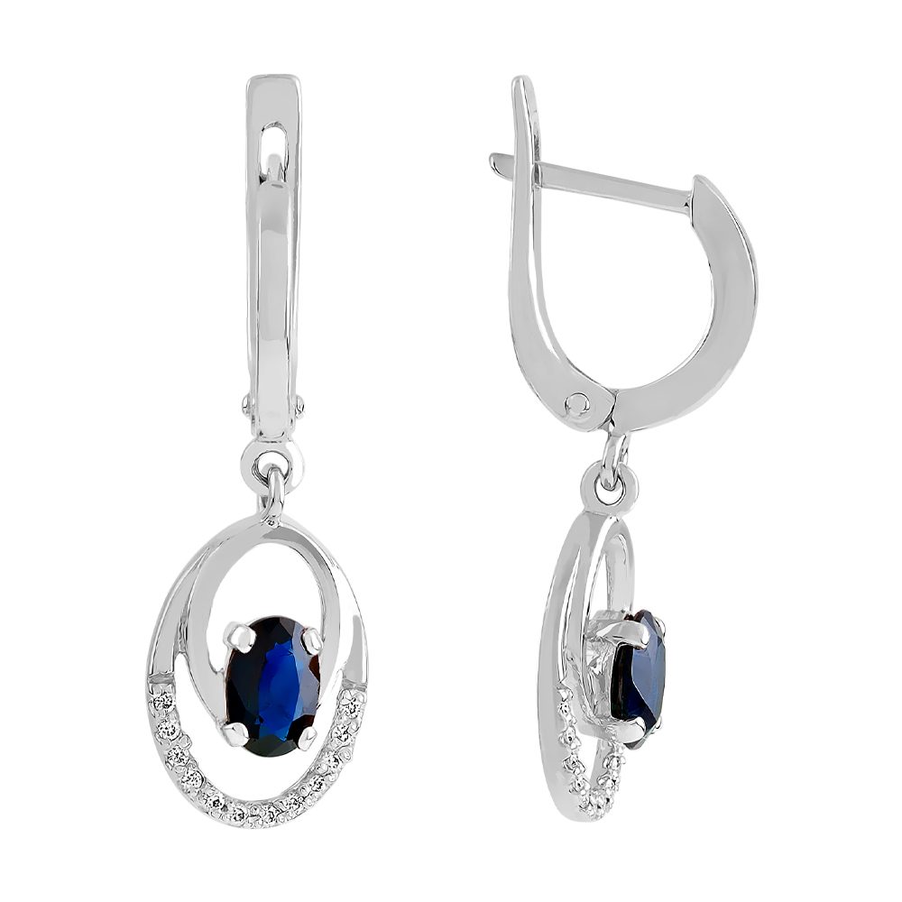 Серьги из белого золота 585 с сапфирами, ср. вес 3,88г