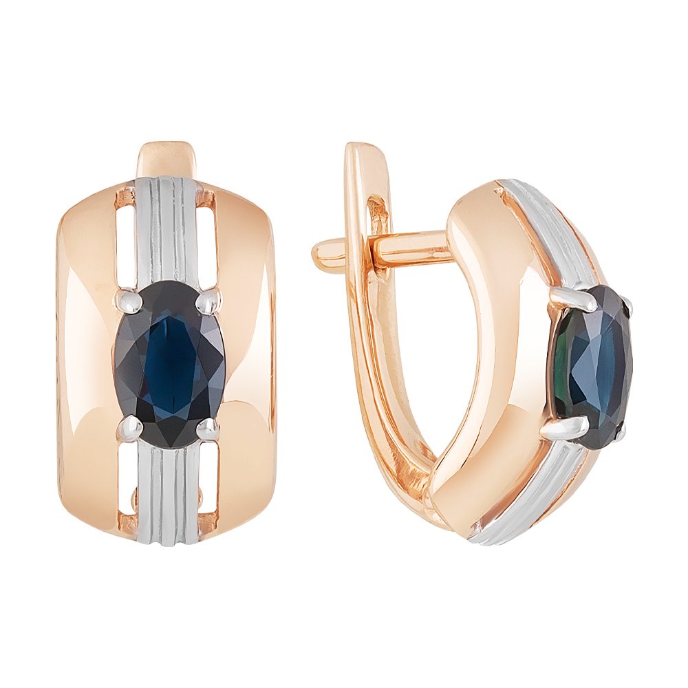 Серьги из красного золота 585 с сапфирами, ср. вес 3,51г