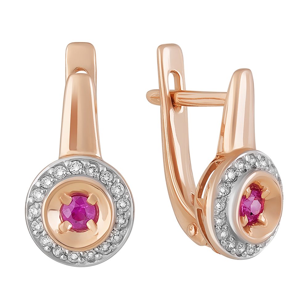 Серьги из красного золота 585 с рубинами, ср. вес 3,04г