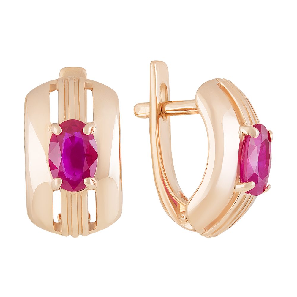 Серьги из красного золота 585 с рубинами, ср. вес 3,21г