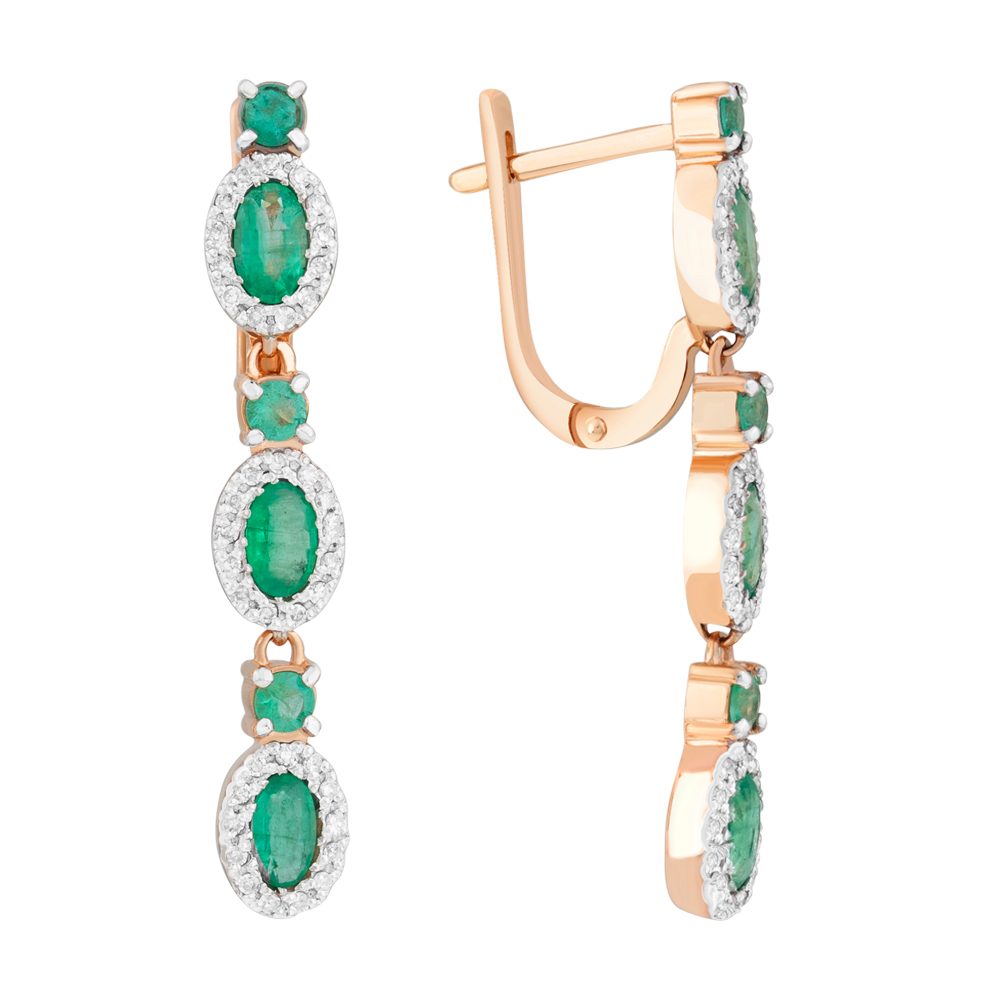 Серьги из красного золота 585 с изумрудами, ср. вес 5,6г
