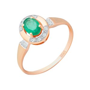 Кольцо из красного золота 585 с изумрудом, ср. вес 1,69г