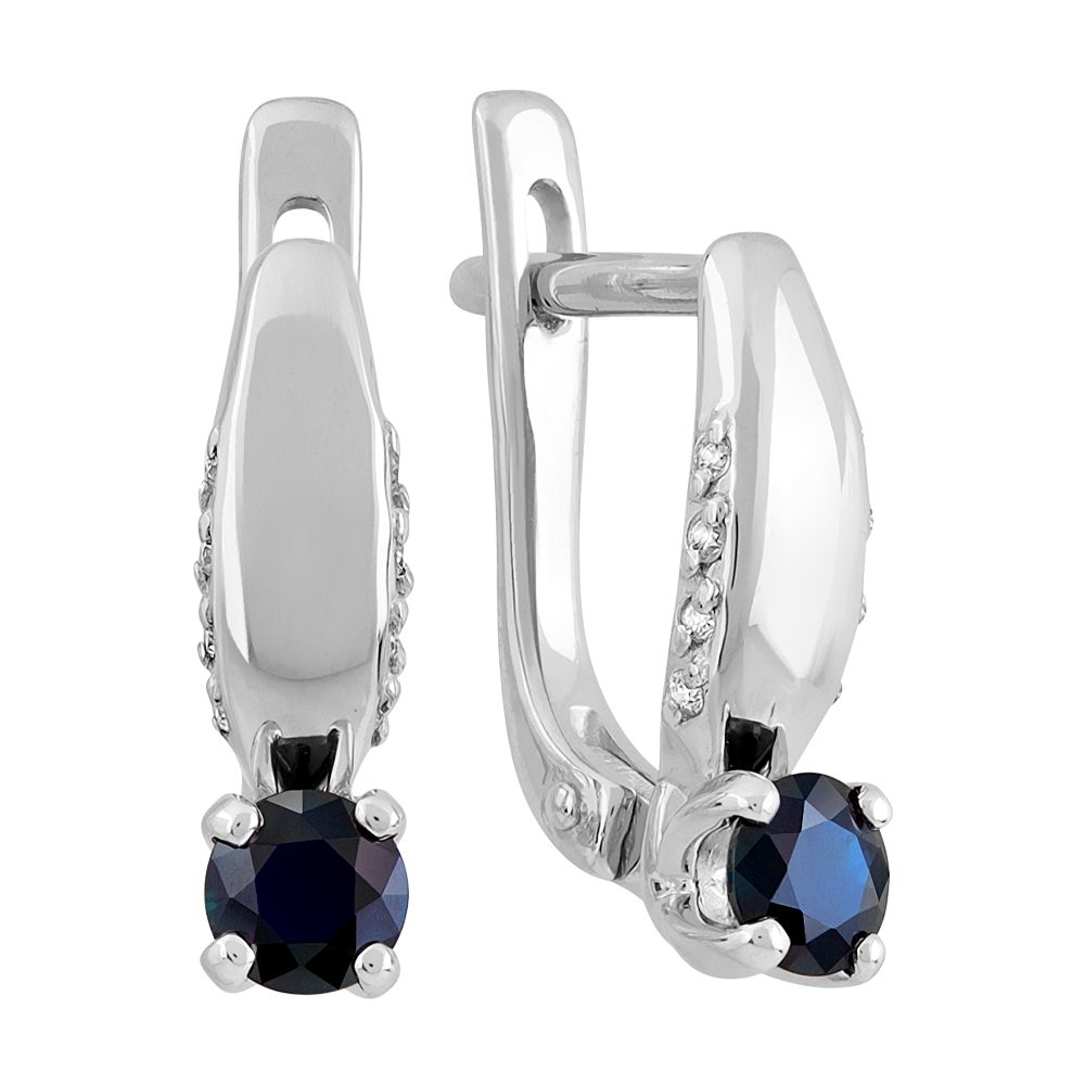 Серьги из белого золота 585 с сапфирами, ср. вес 2,48г