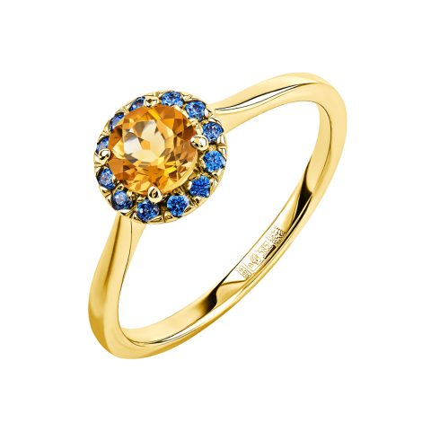 Кольцо из жёлтого золота 585 с цитрином и кристаллами SWAROVSKI