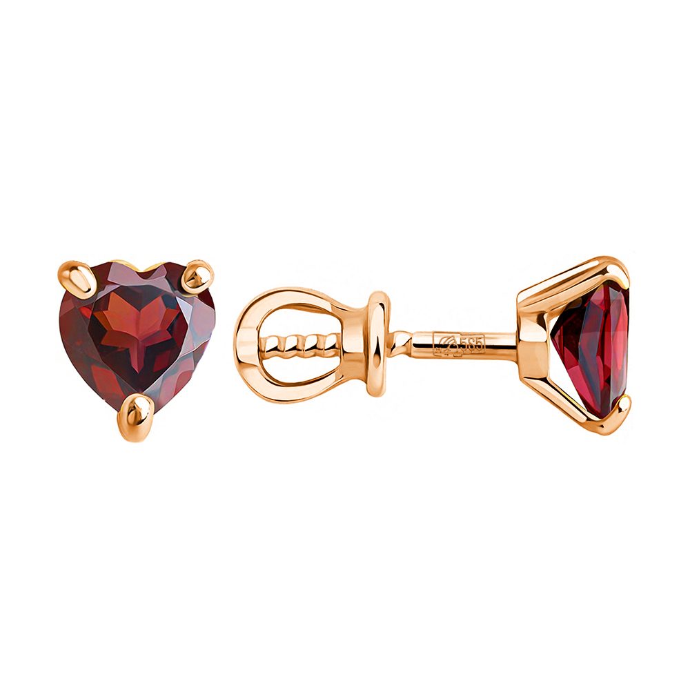 Серьги из красного золота 585 с гранатами, ср. вес 1,65г