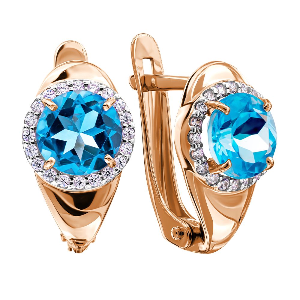 Серьги из красного золота 585 с топазами, ср. вес 2,68г
