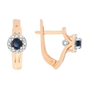 Серьги из красного золота 585 с сапфирами, ср. вес 3,34г