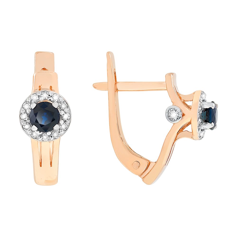 Серьги из красного золота 585 с сапфирами, ср. вес 3,34г