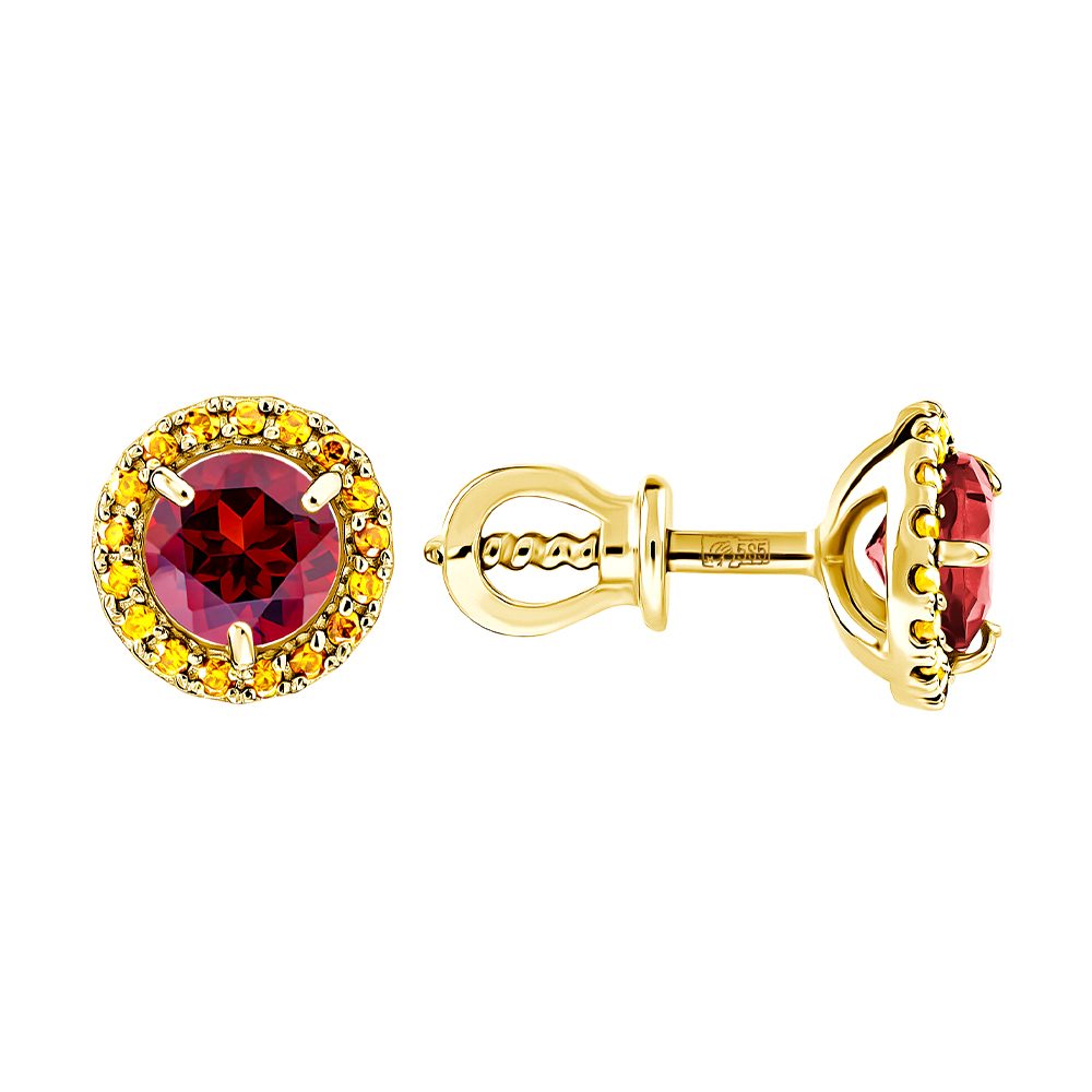 Серьги из жёлтого золота 585 с гранатами, ср. вес 1,86г