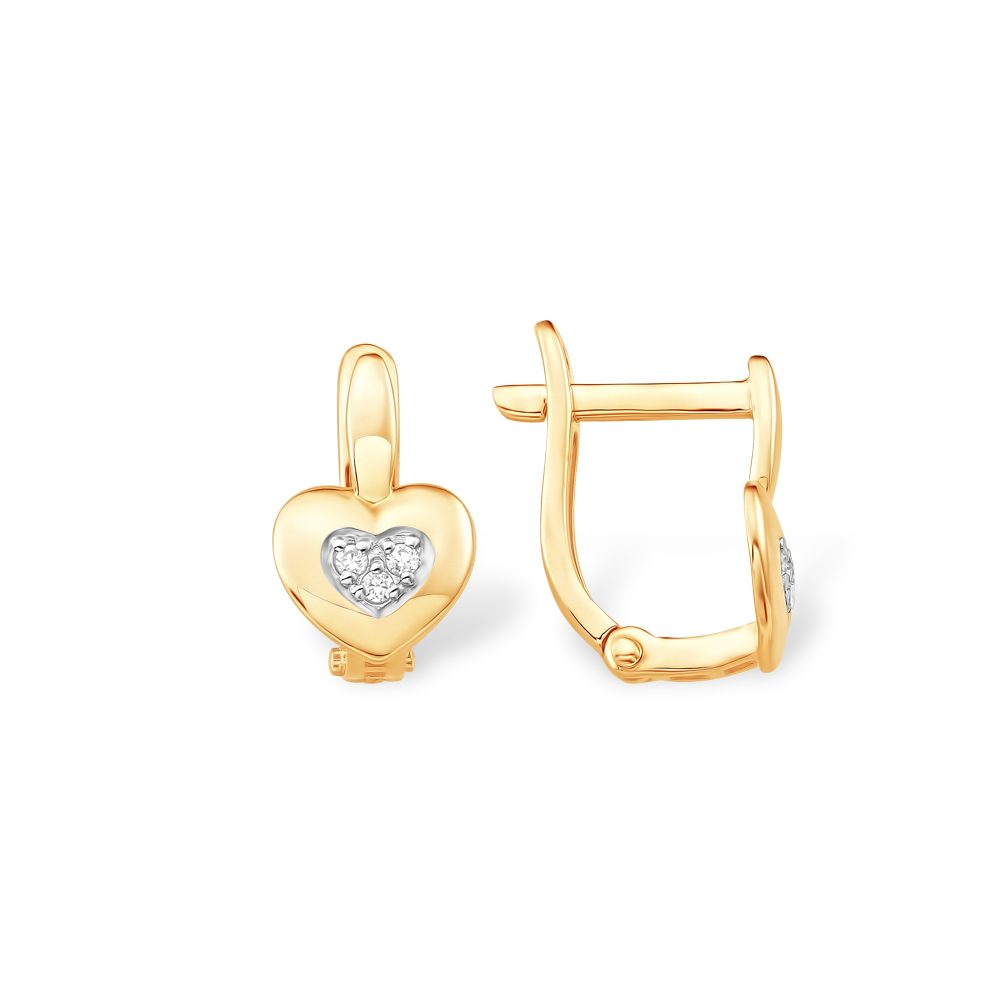 Серьги из красного золота 585 с фианитами, ср. вес 1,06г