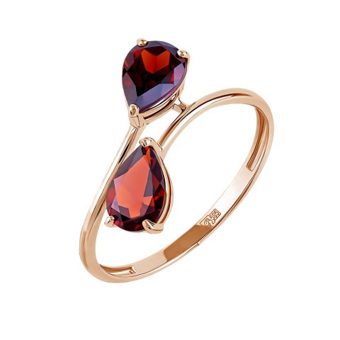 Кольцо из красного золота 585 с гранатами, ср. вес 1,35г