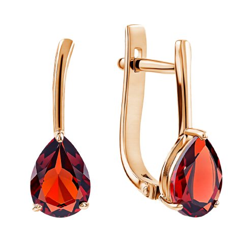 Серьги из красного золота 585 с гранатами, ср. вес 1,7г
