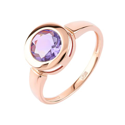 Кольцо из красного золота 585 с аметистом, ср. вес 2,79г