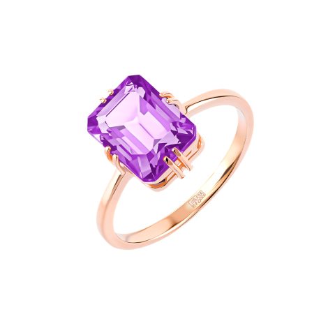 Кольцо из красного золота 585 с аметистом, ср. вес 1,99г