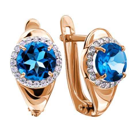 Серьги из красного золота 585 с лондон топазами (облагорож.), ср. вес 2,68г