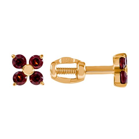 Серьги из красного золота 585 с гранатами, ср. вес 0,81г