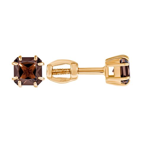 Серьги из красного золота 585 с раухтопазами, ср. вес 1,02г