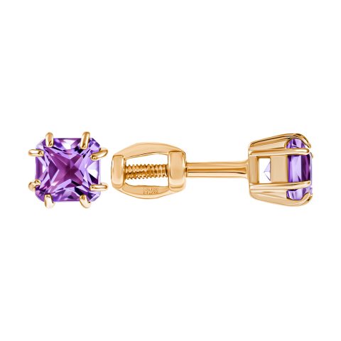 Серьги из красного золота 585 с аметистами, ср. вес 1,03г
