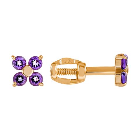 Серьги из красного золота 585 с аметистами, ср. вес 0,77г