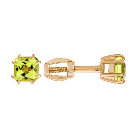 Серьги из красного золота 585 с хризолитами, ср. вес 1,08г