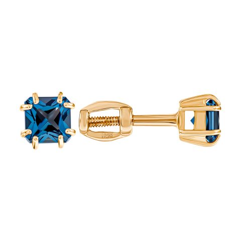 Серьги из красного золота 585 с лондон топазами (облагорож.), ср. вес 1,07г