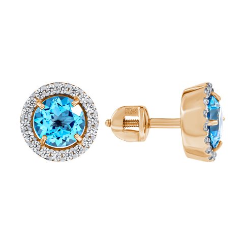 Серьги из красного золота 585 с топазами, ср. вес 2,46г