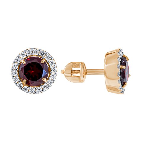 Серьги из красного золота 585 с гранатами, ср. вес 2,46г