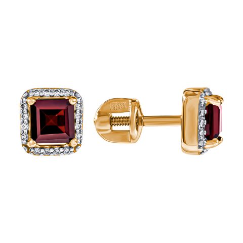 Серьги из красного золота 585 с гранатами, ср. вес 1,53г