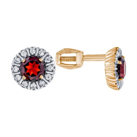 Серьги из красного золота 585 с гранатами, ср. вес 1,82г