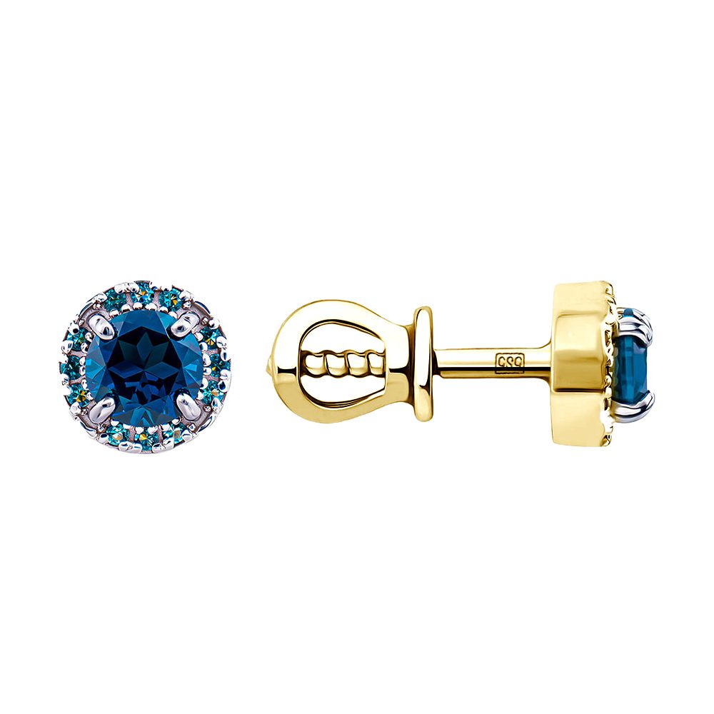 Серьги из жёлтого золота 585 с лондон топазами (облагорож.), ср. вес 1,63г