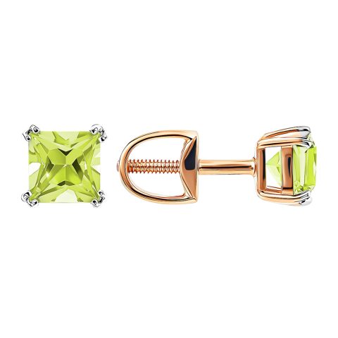 Серьги из красного золота 585 с хризолитами, ср. вес 0,98г