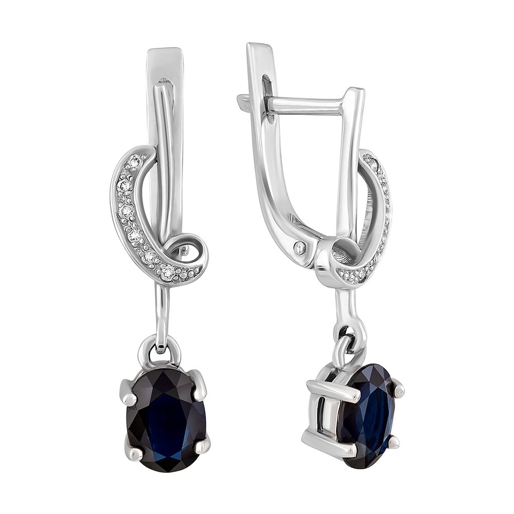 Серьги из белого золота 585 с сапфирами, ср. вес 3,68г