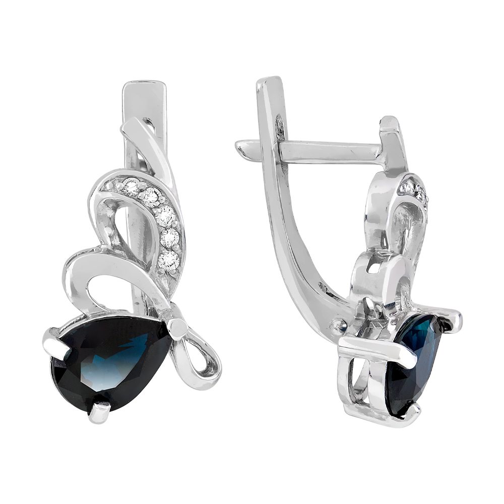Серьги из белого золота 585 с сапфирами, ср. вес 3,5г