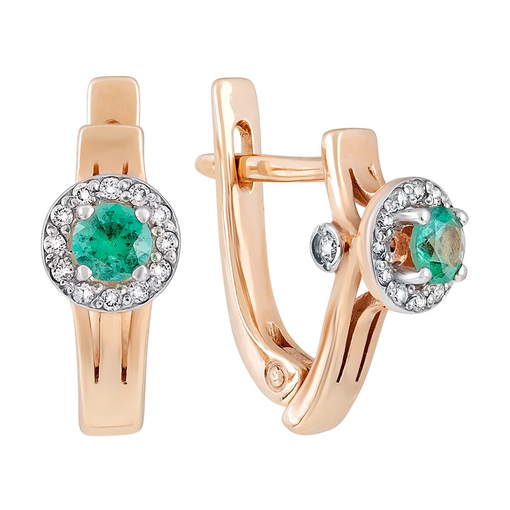 Серьги из красного золота 585 с изумрудами, ср. вес 3,25г