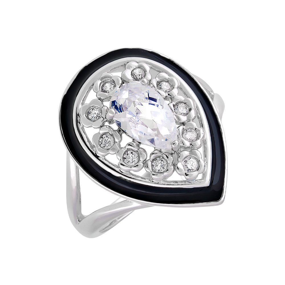 Кольцо из серебра 925 с фианитом и эмалью, ср. вес 5,31г