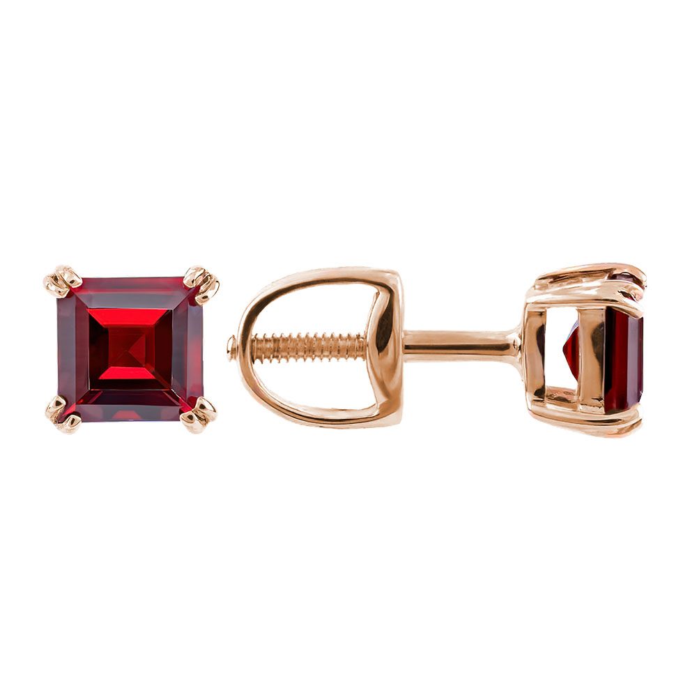 Серьги из красного золота 585 с гранатами, ср. вес 1,03г