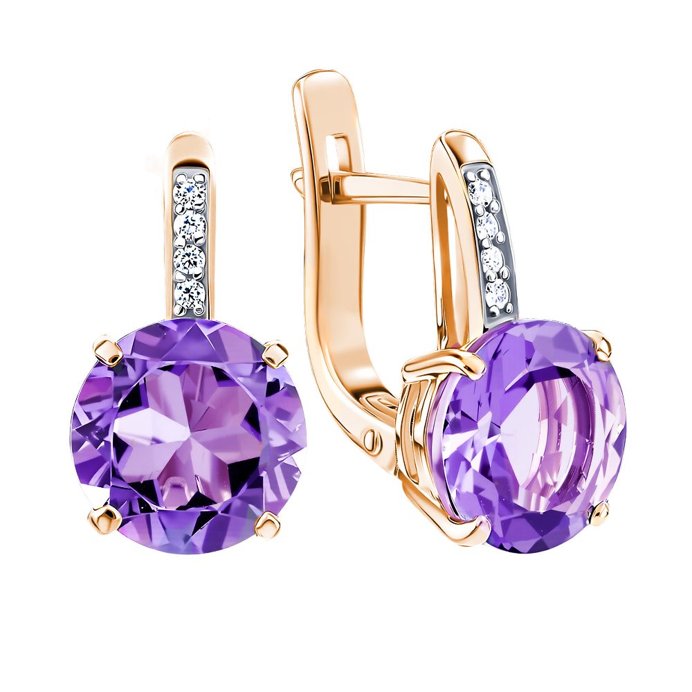Серьги из красного золота 585 с аметистами, ср. вес 2,81г