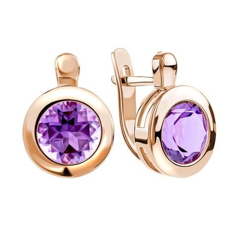 Серьги из красного золота 585 с аметистами, ср. вес 3,73г