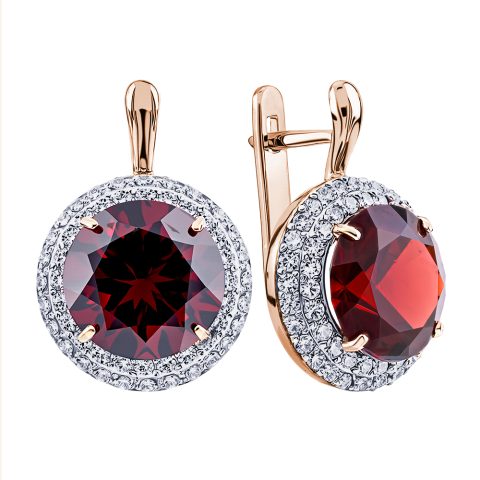 Серьги из красного золота 585 с гранатами, ср. вес 5,99г