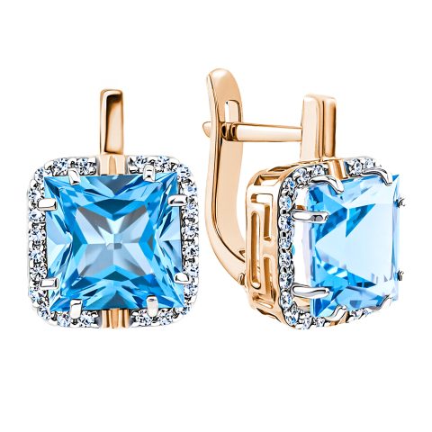 Серьги из красного золота 585 с топазами, ср. вес 4,52г