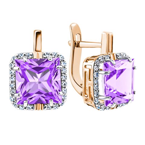 Серьги из красного золота 585 с аметистами, ср. вес 3,98г
