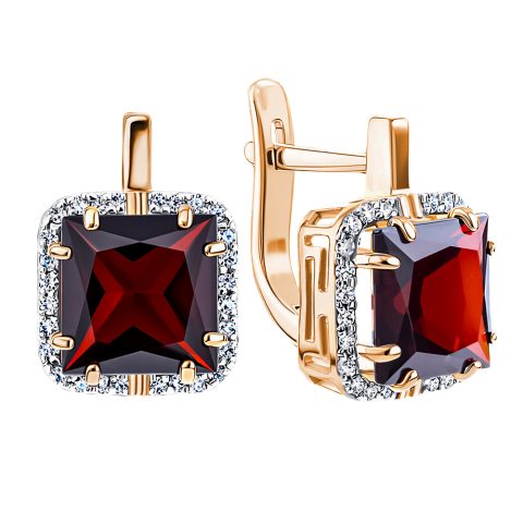 Серьги из красного золота 585 с гранатами, ср. вес 4,2г