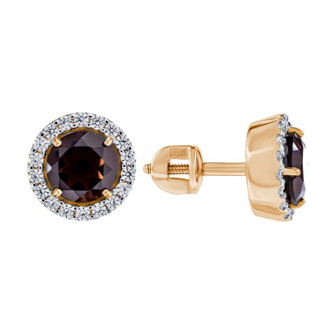 Серьги из красного золота 585 с раухтопазами, ср. вес 2,34г