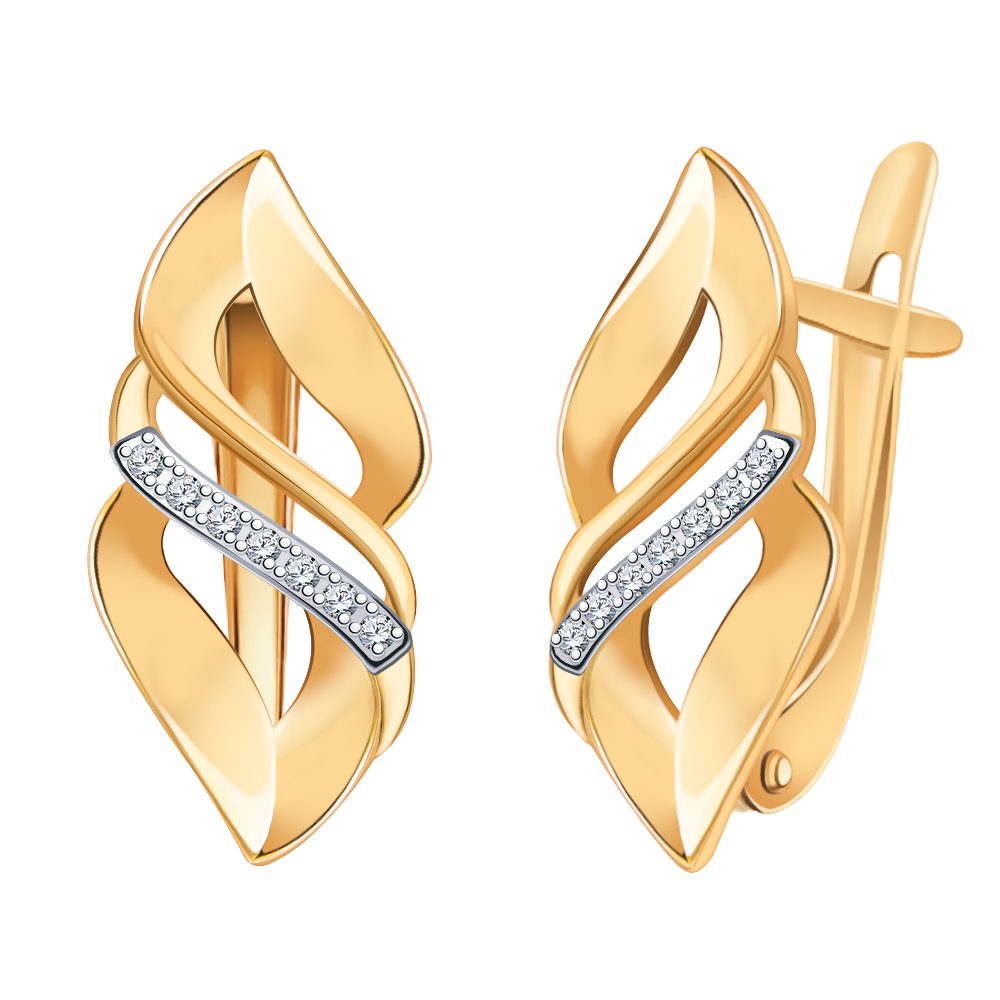 Серьги из красного золота 585 с фианитами, ср. вес 2,54г